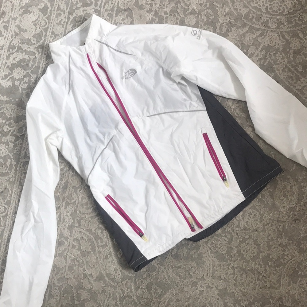North face white gray and magenta windbreaker
